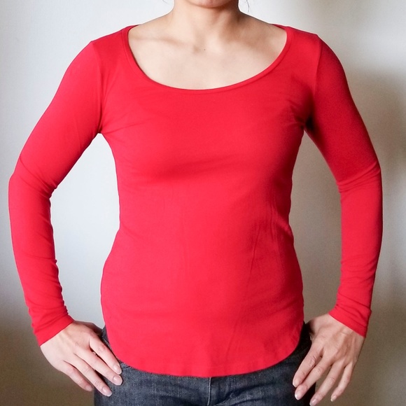 red fitted long sleeve shirt